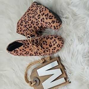 Soda Tan and Black Lace Up Leopard Print Wedges